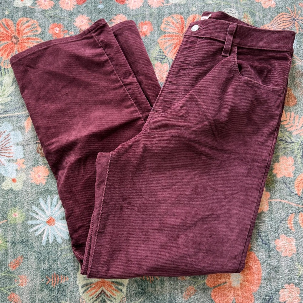 Levis‎ Premium Ribcage Straight Ankle Corduroy Pants Burgundy Wine 32 High Rise